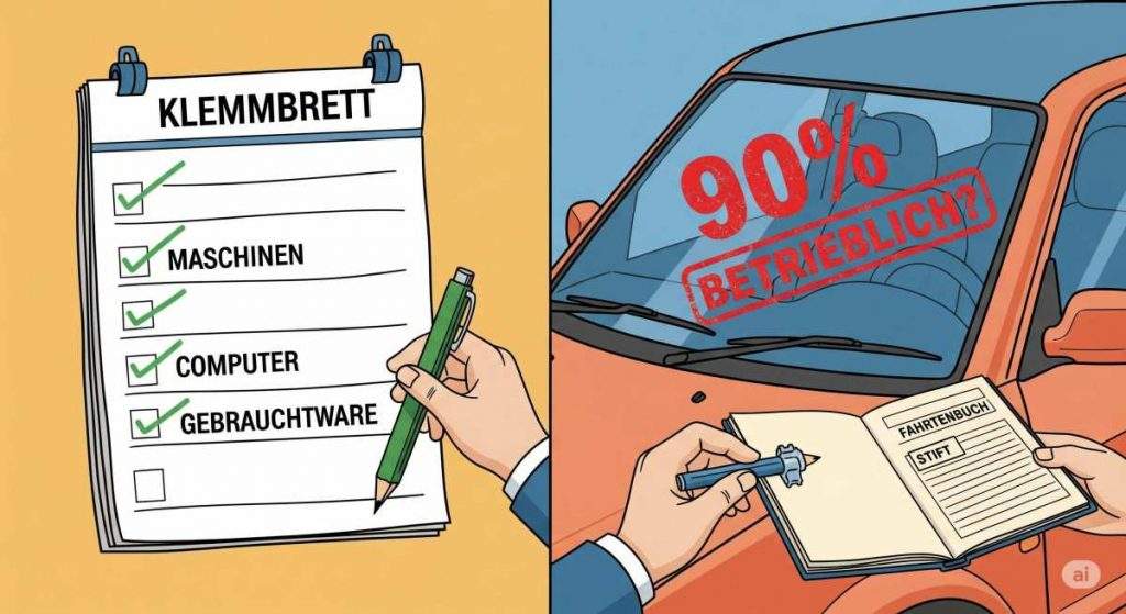 Die Regeln des IAB: Begünstigte Güter und der Nachweis der 90-prozentigen betrieblichen Nutzung eines Firmenwagens per Fahrtenbuch.