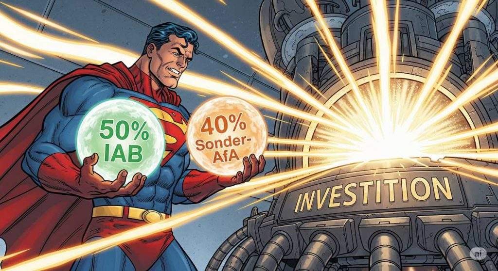 Symbolbild für die Kombination aus Investitionsabzugsbetrag (IAB) und 40% Sonderabschreibung zur Maximierung der Steuerersparnis.