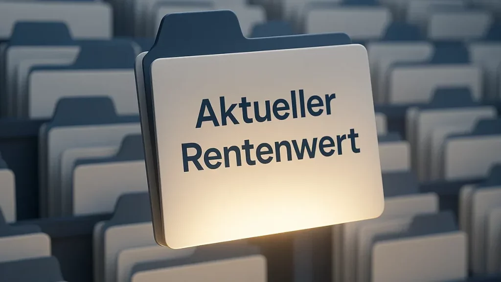 minimalistische 3D-Illustration. Im Vordergrund schwebt eine einzelne, leicht geöffnete, moderne Wissens-Karte. Beispiel Aktueller Rentenwert