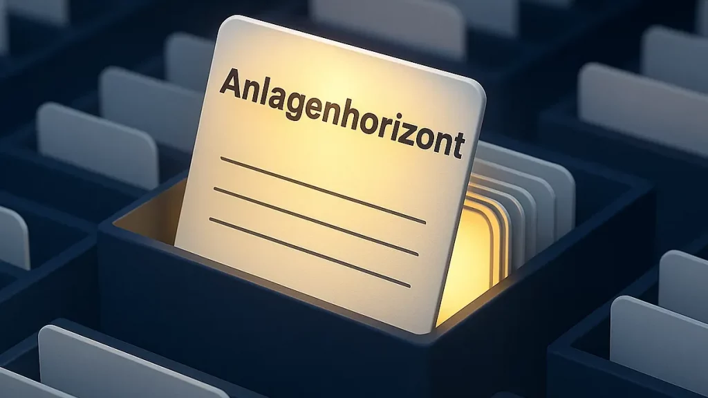minimalistische 3D-Illustration. Im Vordergrund schwebt eine einzelne, leicht geöffnete, moderne Wissens-Karte. Beispiel Anlagenhorizont