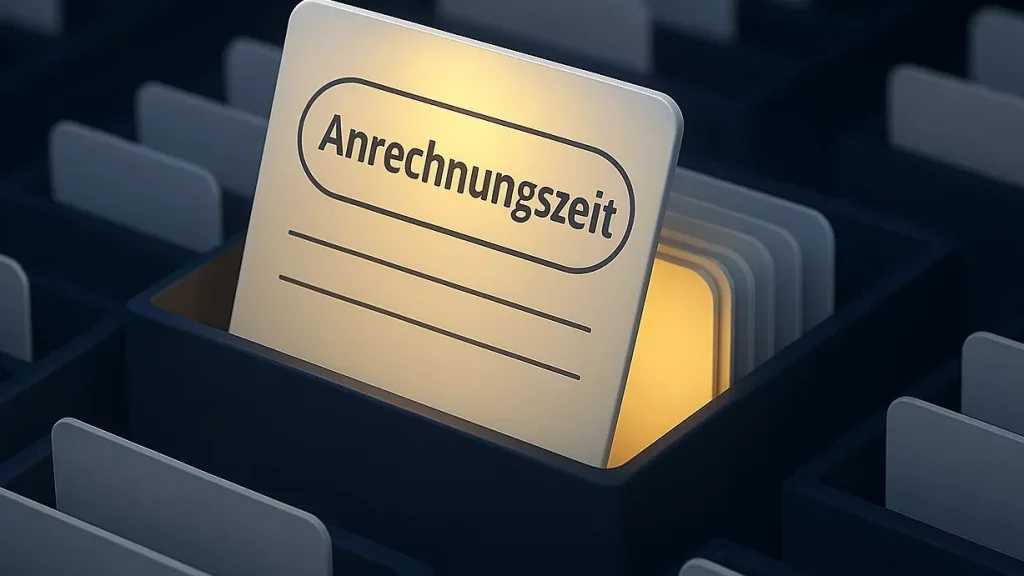 minimalistische 3D-Illustration. Im Vordergrund schwebt eine einzelne, leicht geöffnete, moderne Wissens-Karte. Beispiel Anrechnungszeit