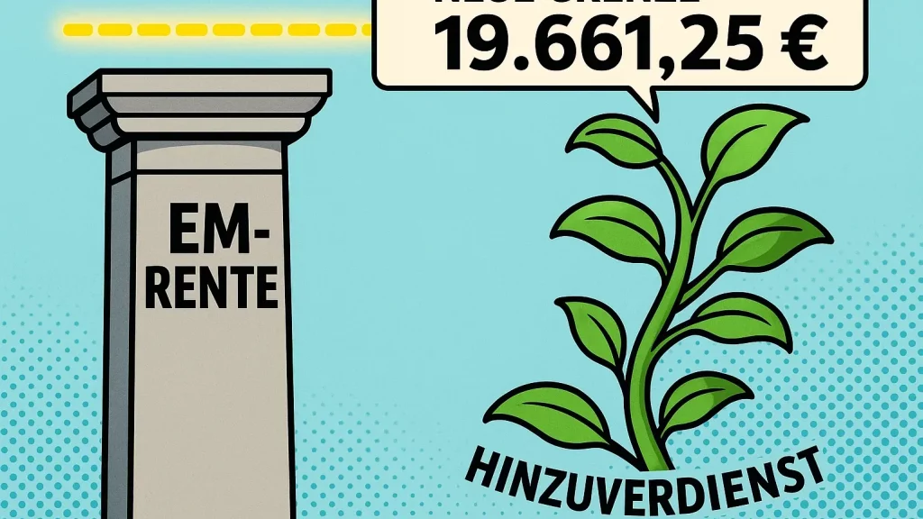 Infografik zum Hinzuverdienst bei Erwerbsminderungsrente 2025 Zeigt die Rente als stabile Säule und den flexiblen Hinzuverdienst, der unter der neuen, höheren Grenze wächst.