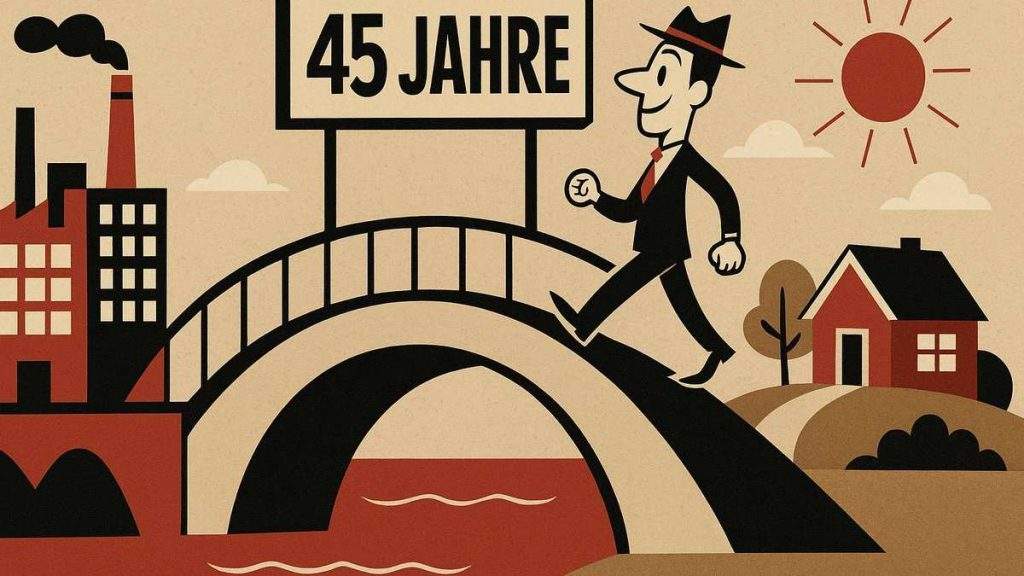 Symbolbild für die Rente nach 45 Jahren Eine Brücke, die das Arbeitsleben mit dem abschlagsfreien Ruhestand verbindet.