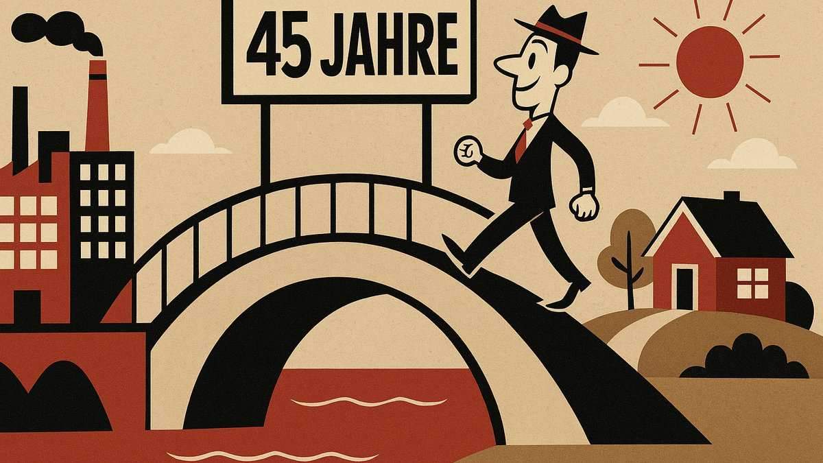 Symbolbild für die Rente nach 45 Jahren Eine Brücke, die das Arbeitsleben mit dem abschlagsfreien Ruhestand verbindet.